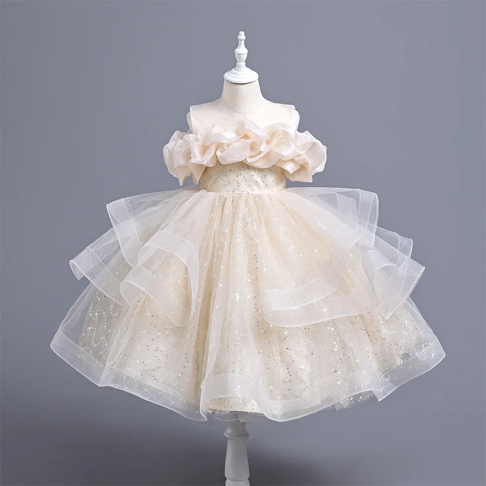 

Puffy Girls Birthday Party Dress Tutu Outfit With Glitter Skirt Wedding Guest Flower Girl Dress Toddler Gown