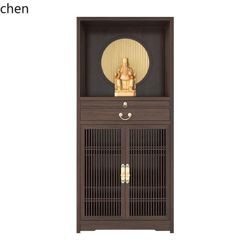 solid wood  niche vertical cabinet, ebony wood Buddhist cabinet, God of Wealth Guanyin offering , modern offering table