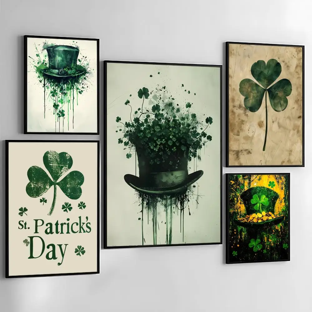 Hat St Patricks Day Clover Poster Holiday Gifts Decoration Designed For Home Restaurant Office Space Wall Art