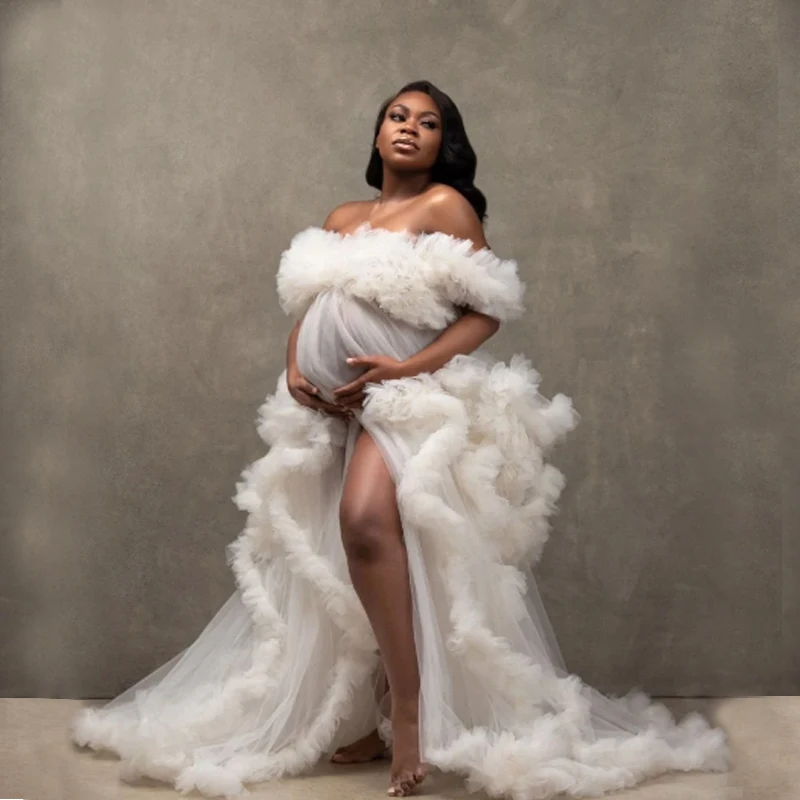 Tiulowe sukienki ciążowe Sesja zdjęciowa Puffy Ruffles Baby Shower Платье Для Беременных فساتين حو Gracias Vestidos Para Embarazadas