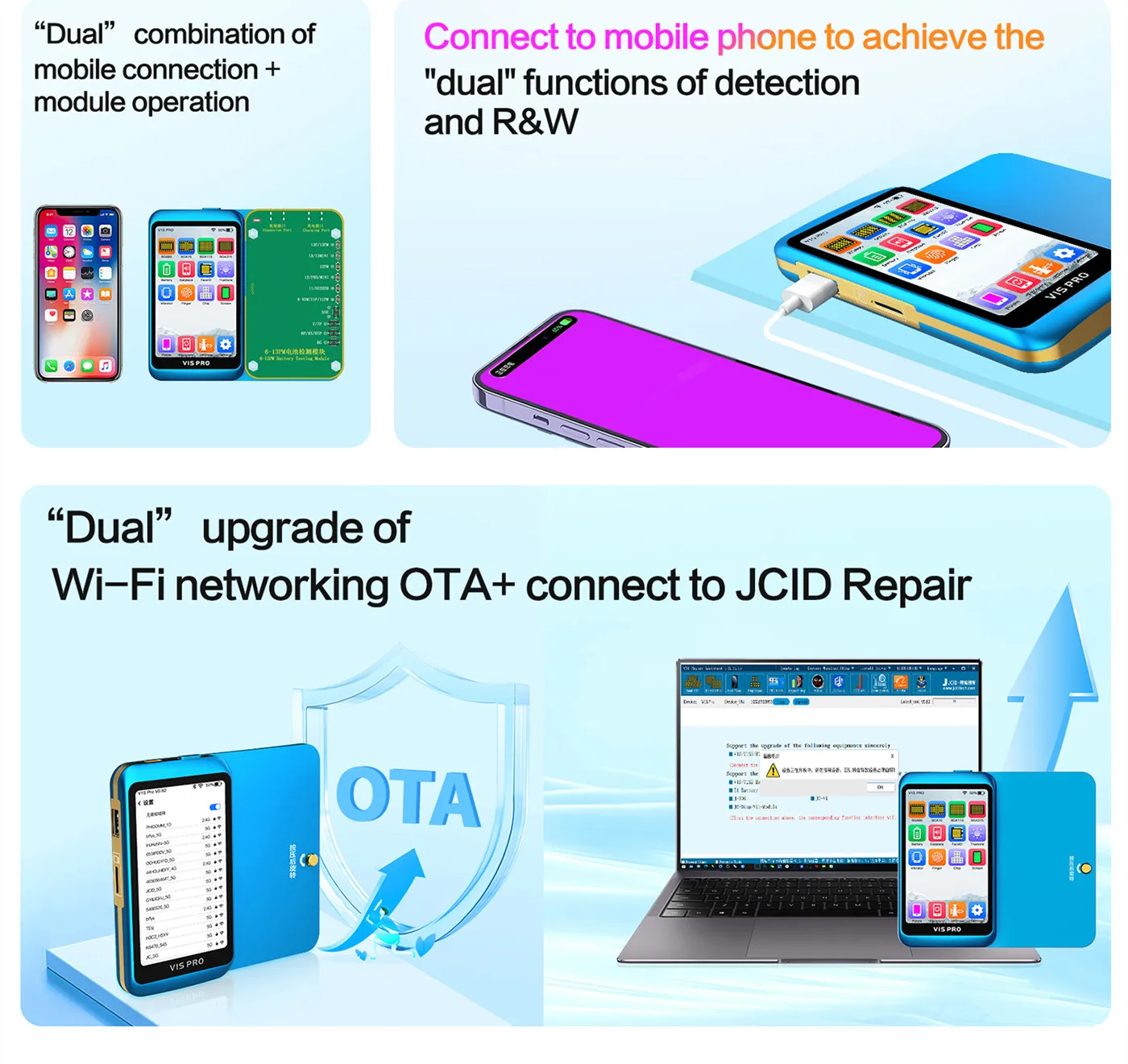 JC V1S Pro EEPROM IC Chip modul baca tulis untuk iPhone 6-15PM Logic Baseband EEPROM IC Alat perbaikan baca dan tulis tidak ada pembongkaran