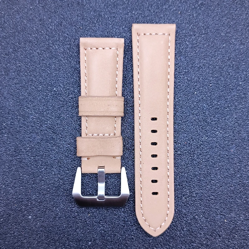 حزام جلدي بديل عالمي مقاس 24 مم بإبزيم من الفولاذ الفاخر وحزام ساعة وسوار من الجلد باللون الأسود والبني والأزرق