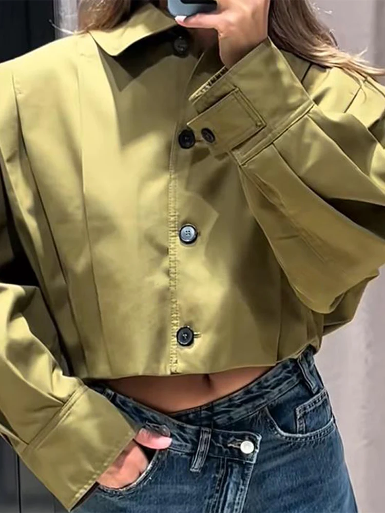 

Поп-женское короткое пальто с длинными рукавами и лацканами, осень 2024, однотонная однобортная плиссированная свободная куртка, новый шикарный уличный укороченный мотоциклетный пиджак