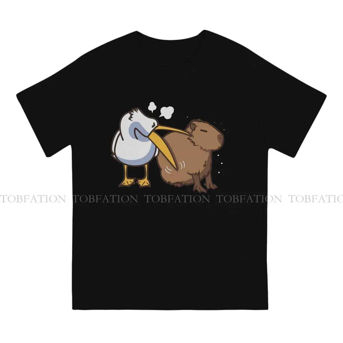 Pelican Tries to Eat Capybara Round Collar TShirt Capybara Animal Pure Cotton Fabric Basic T Shirt Man's Tops  Oversized