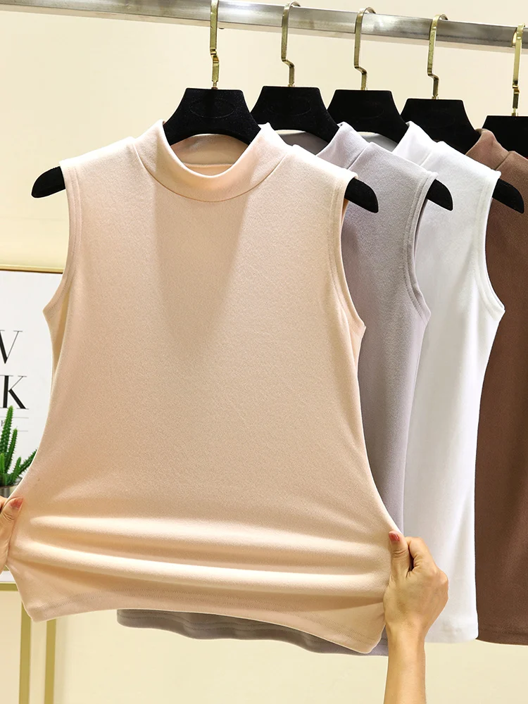 Thickened Half-High Collar Vest Women's Winter Warm Thermal Fiber No-Sleeve Top Slimming Base Layer Shirt Home Comfort Wear