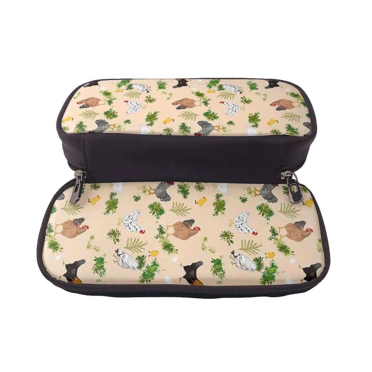 Chicken hen chicks Pattern Leather Pencil Case Pencil Pouch Storage Stationery Supplies Large Storage Pen Box Pencil Bag for Kid view 4