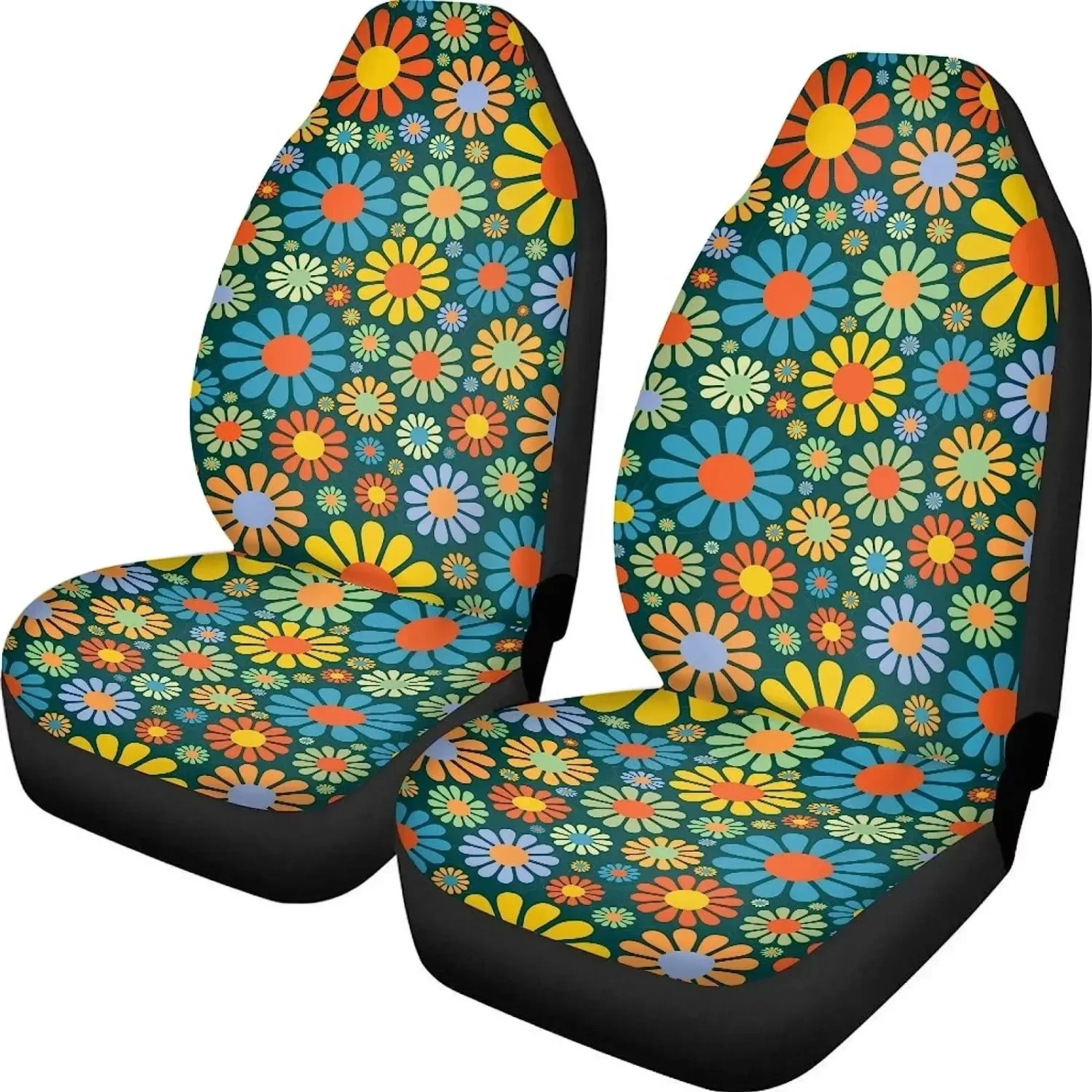 Hippie Floral Car Seat Covers for Front Seats OnlyNon Slip Front Bucket Bucket Seat Cover for Women Ladies