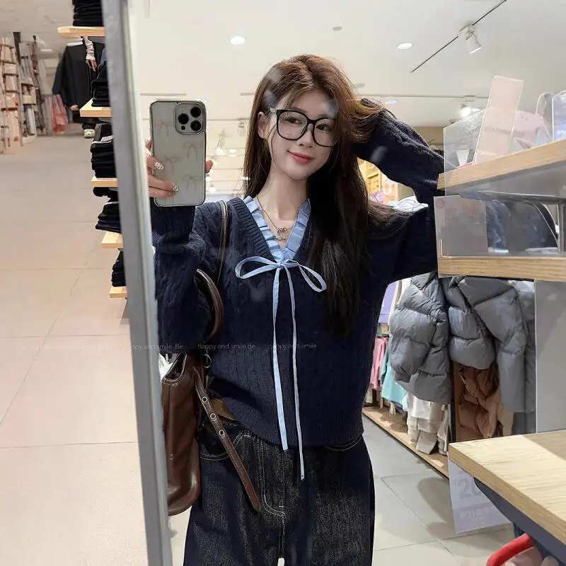 

Girl Sweater Preppy Style Knitwear Autumn Design Sense Self-Cultivation Tops Gentle Wind Female Winter New Innerwear Wholesale