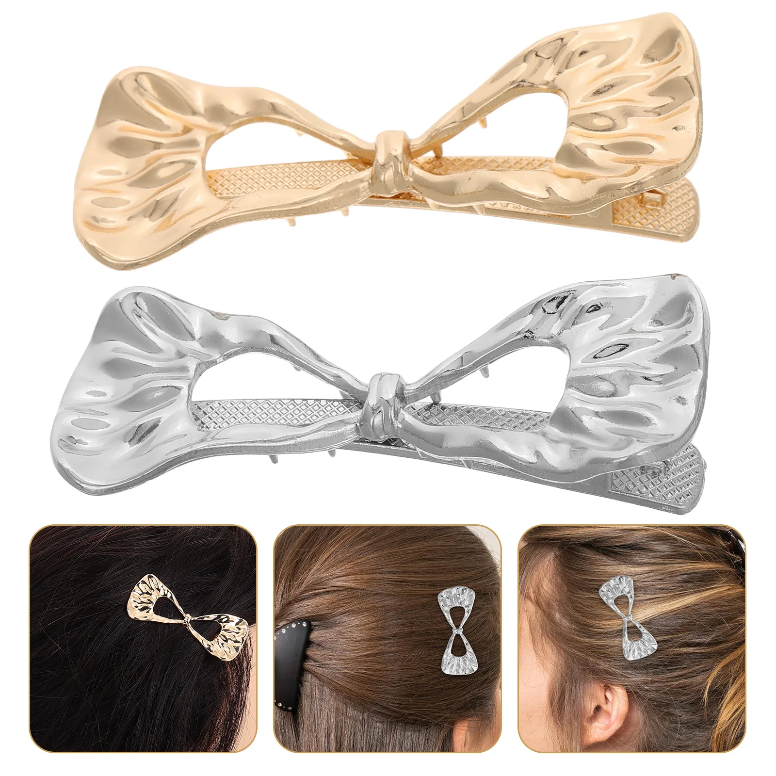 

2Pcs Bow Hair Clips Gold Metal Side Bangs Clips Alligator Clip Elegant Small Hair Accessories for Occasions