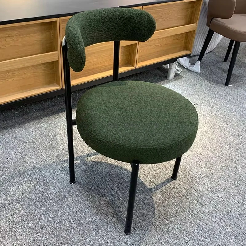 

Nordic White Fabric Dining Chair Stainless Steel Leg Lamb Wool Boucle Backrest Home Cafe