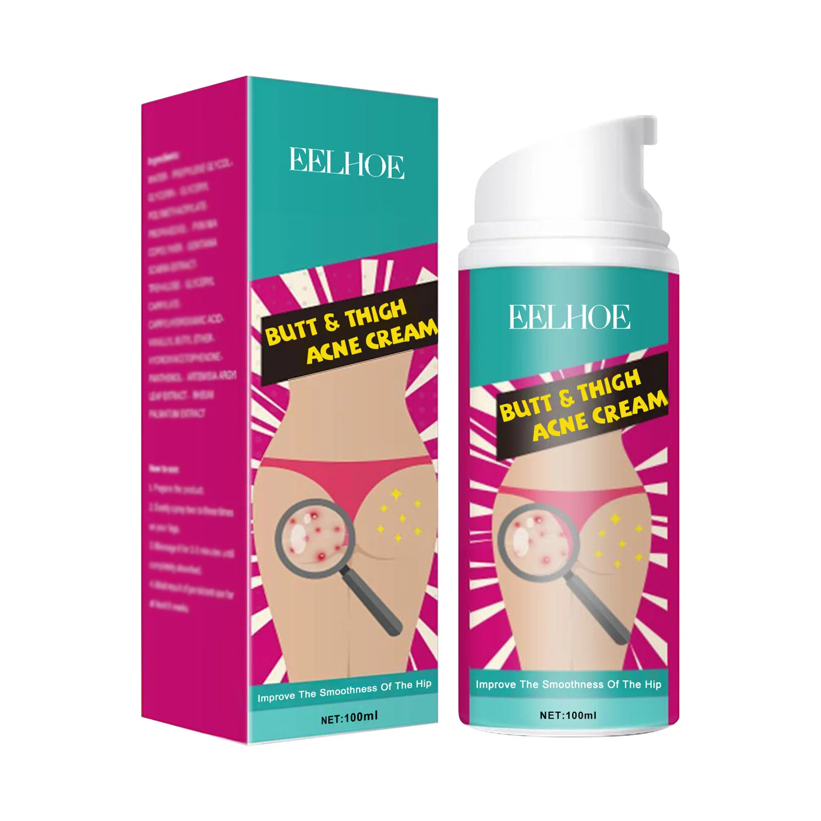 EELHOE 100ml Butt Acne Clearing Spot Treatment Cream Remove Pimples Moisturizing Skin Brighten Smooth Thigh Acne Removal Cream