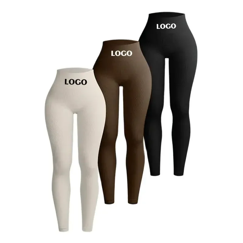 Custom logo threaded sports leggings, trousers, yoga pants, high waist gym pants, yoga sweatpants