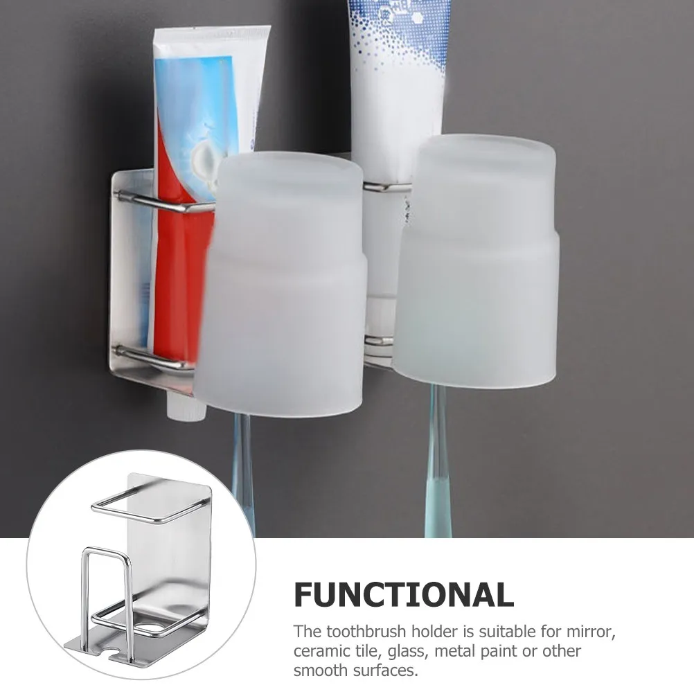 

Настенный держатель для зубных щеток из нержавеющей стали с креплением без сверления, со стаканом для ополаскивателя, органайзер для ванной комнаты, аксессуар для дома