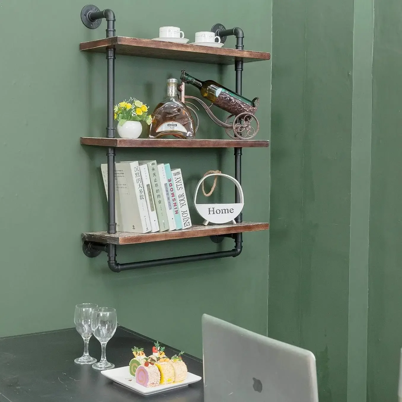 Wall Mounted Iron Floating Pipe Shelves/Shelving/Racks/Storage/Bookcases/Brackets, DIY Open Bookshelves/Shelving for Kitchen/Off