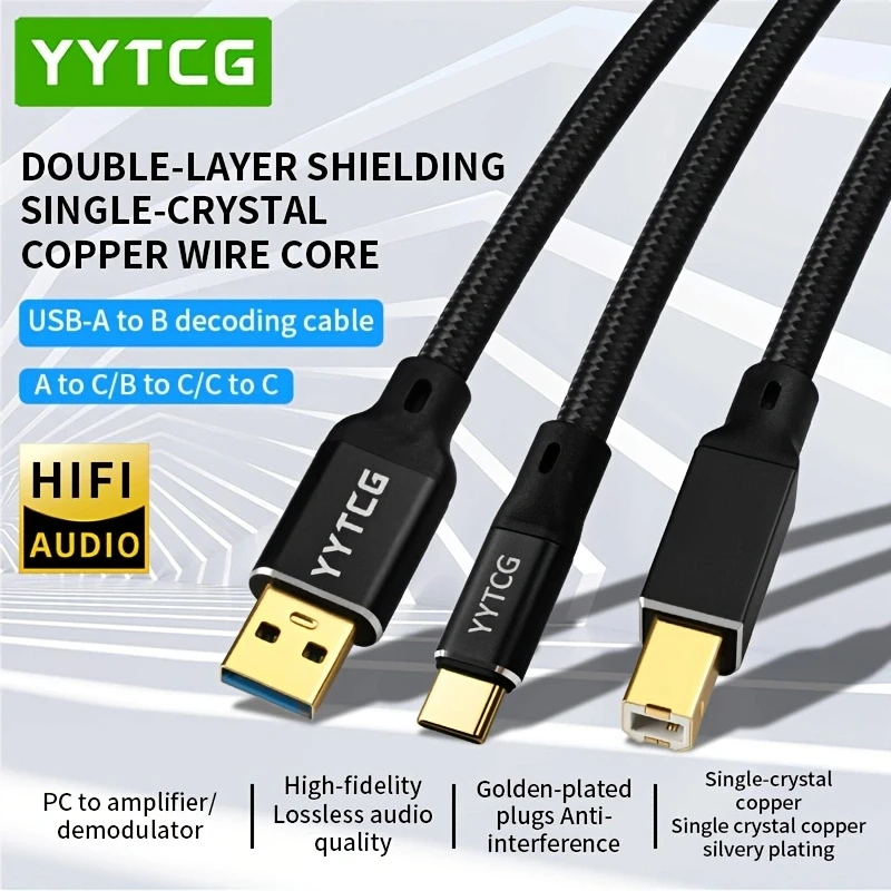YYTCG Hifi USB Cable High Quality OCC Silver Plating DAC A-B C-B C-C Digital AB Audio Type A to Type B Hifi Usb Typec Cable