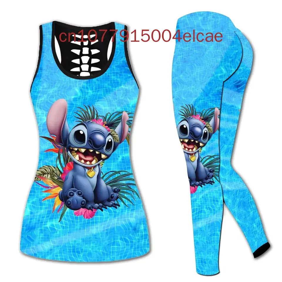 

Disney Stitch Women's Book Hollow Vest+women's Leggings Yoga Set Fitness Leggings Sports Set