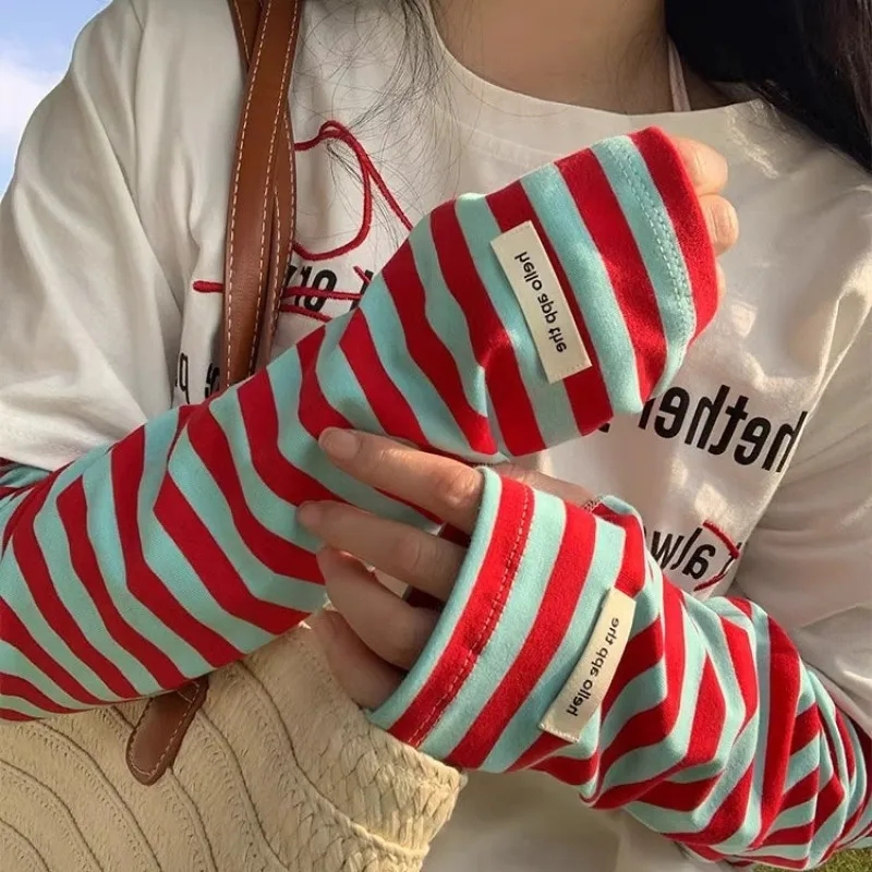 Color Blocked Striped Loose Sleeves Women's New Outdoor Cycling Sun Protection Arm Protection Breathable Ice Sleeves
