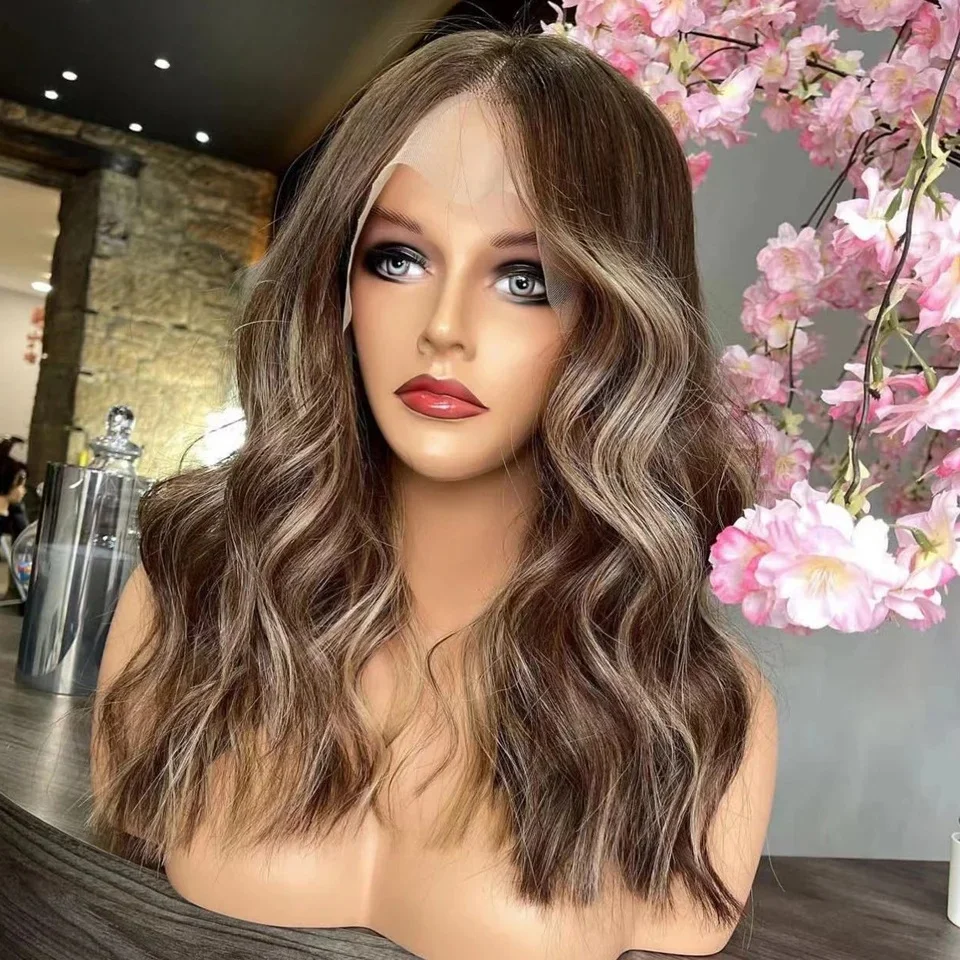 

Натуральные еврейские волосы Highlight Brown, без клея, мягкие, длинные, с эффектом волн, 5x5, на шелковой основе, с HD-кружевом, европейские волосы, с baby hair, предварительно выщипанные