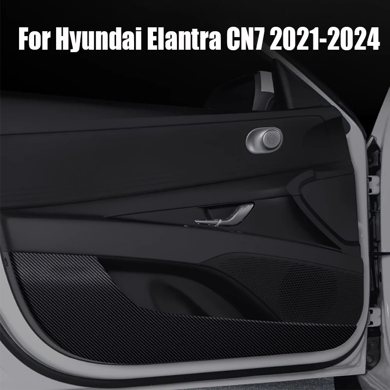 For Hyundai Elantra CN7 2021 2022 2023 2024 Black carbon fiber patterned door kick protection pad