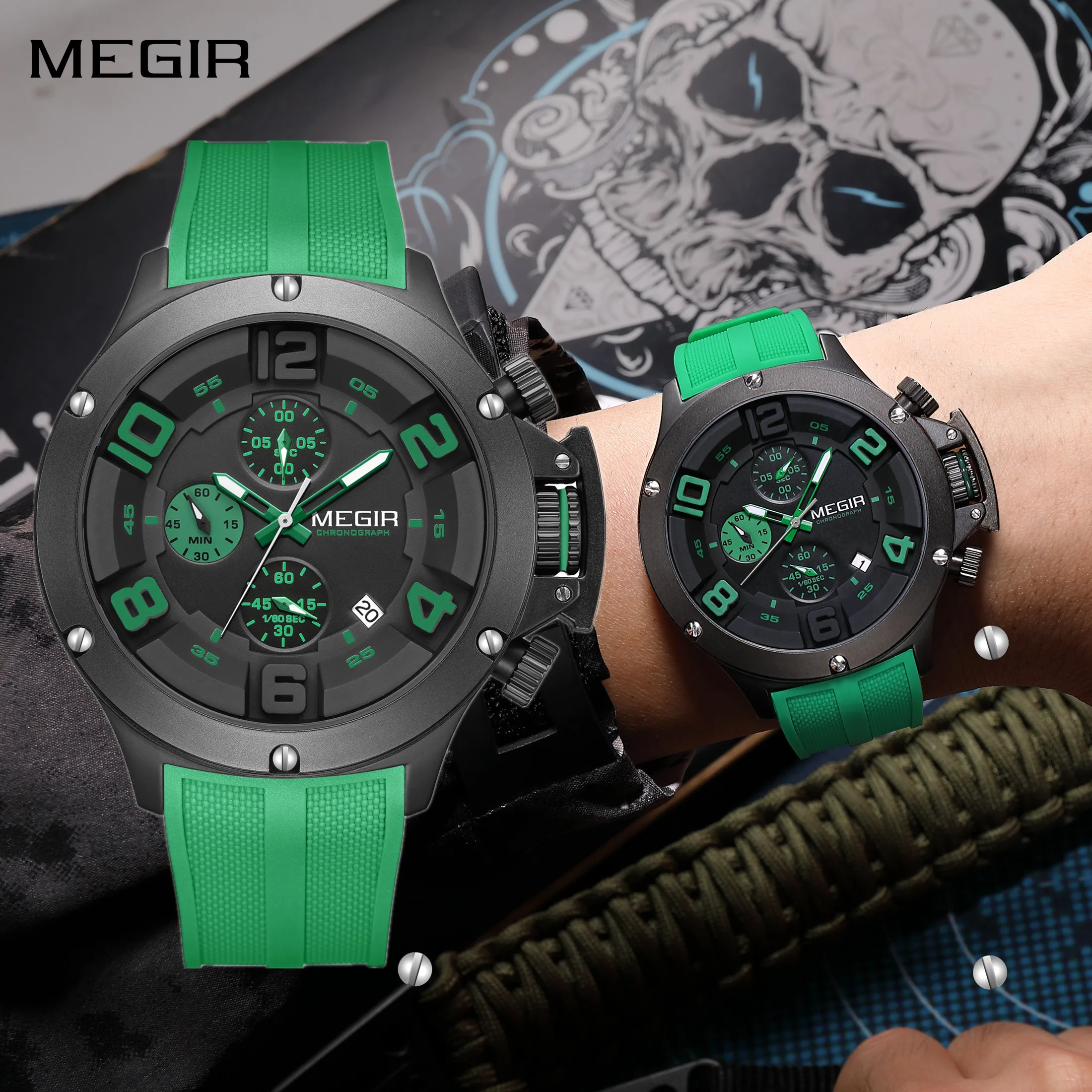 

MEGIR Fashion Sport Quartz Watches for Men Big Dial Watch Chronograph Waterproof Luminous Military Wristwatches Date Clock 8115