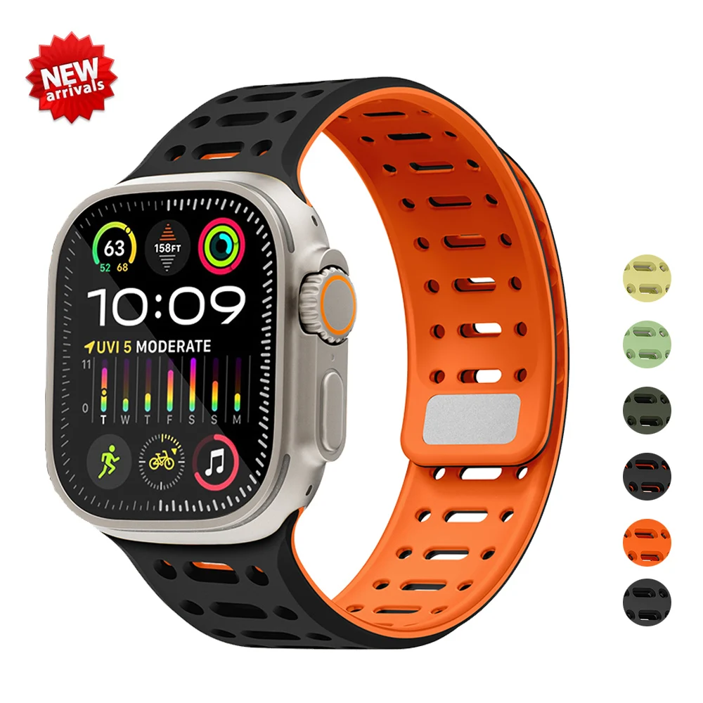 

Magnetic Armor Strap For Apple Watch Band Ultra 2 49mm 44mm 45mm 42mm Silicone Bracelet iWatch Series 9 8 7 6 5 4 3 SE Watchband