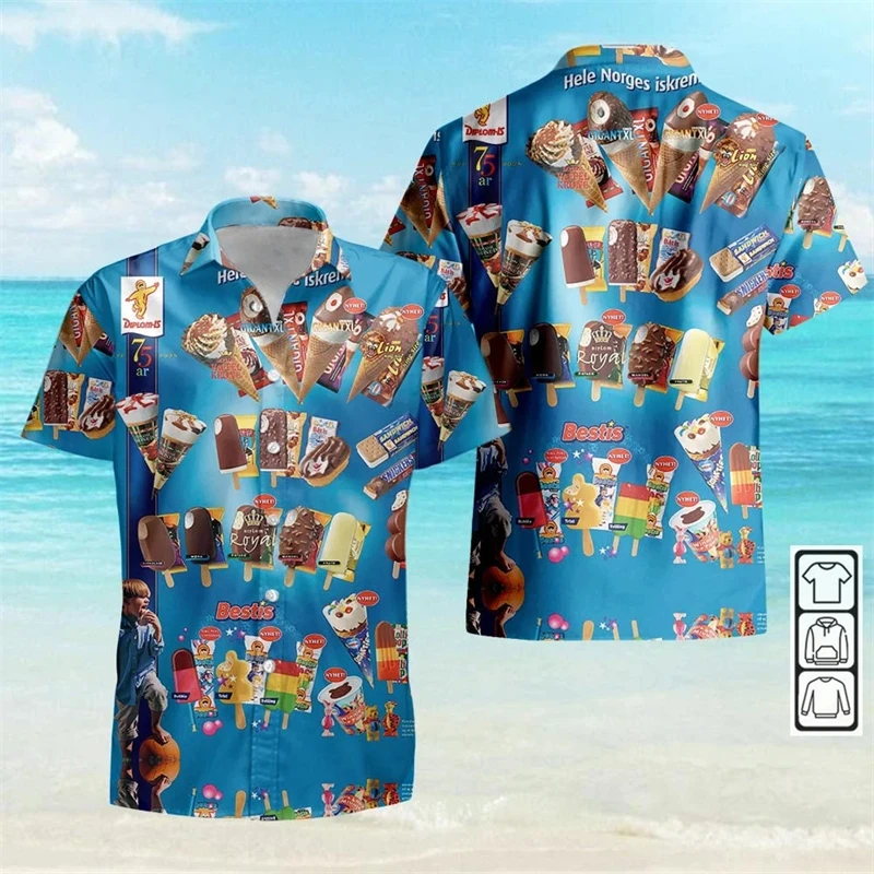 

Vintage 80s 90s Clothing 3D Print Trendy Cool Fashion Ice Cream Shirts Beach Party Tops Short Sleeve Summer Male Shirts Mens Top