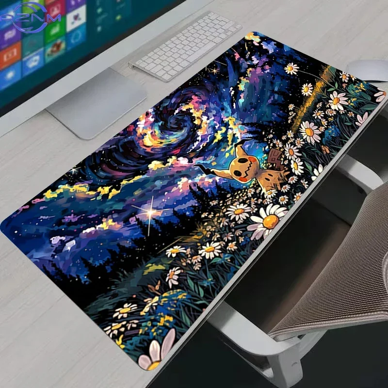Cartoon Cute Monster Group Large Mouse Pad, Wild Meadow Nature Non-Slip Lock Edge Gaming Desk Mat