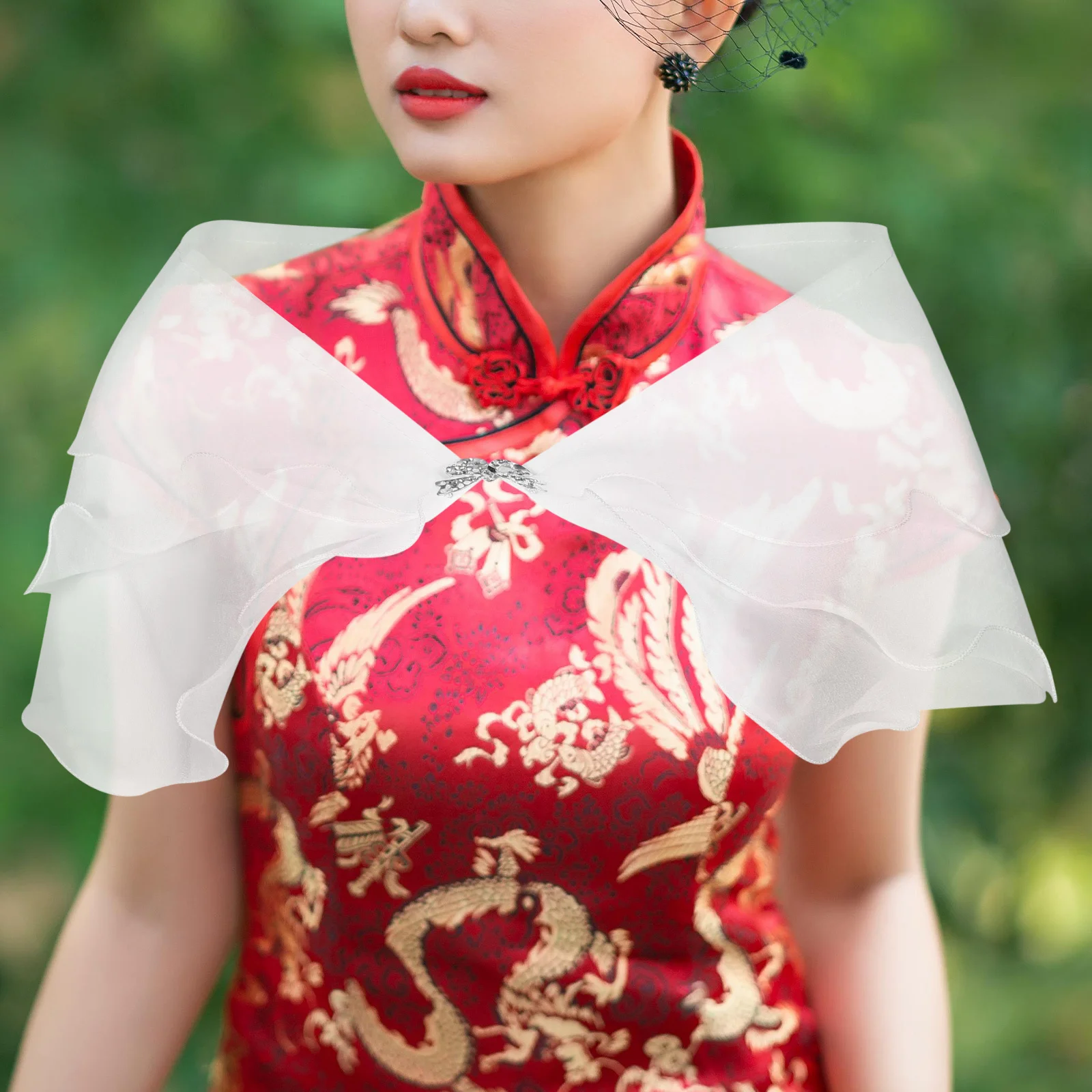 أنيقة ثلاث طبقات الشيفون الزفاف شال الزفاف القوس عقدة إغلاق للمناسبات الرسمية فساتين شال يلتف فستان وصيفة الشرف الشيفون