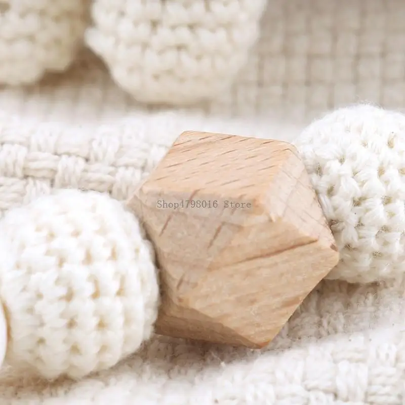 Crochet Rabbit Rattle Baby Teething Gift Infant Cotton Bead Pacifier Clip 3Pcs