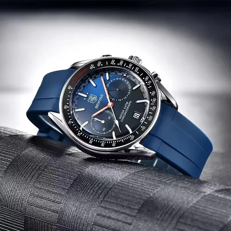 BENYAR 5194 New Moon Luxury Quartz Chronograph Men Watches Sports Waterproof Automatic Watch For Men Luminous Watch Reloj Hombre