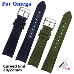 20mm 22mm Curved End Nylon Leather Watch Band for Omega Planet Ocean Seamaster 300 Belt Men Women Canvas Watch Strap Accessories