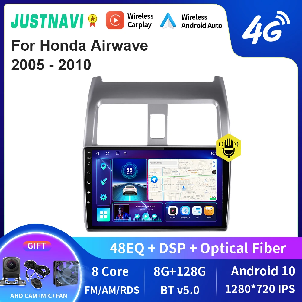 

JUSTNAVI QT10 беспроводной CarPlay Android авто радио для Honda Airwave 2005 - 2010 стерео автомобильный мультимедийный видеоплеер GPS DVD DSP