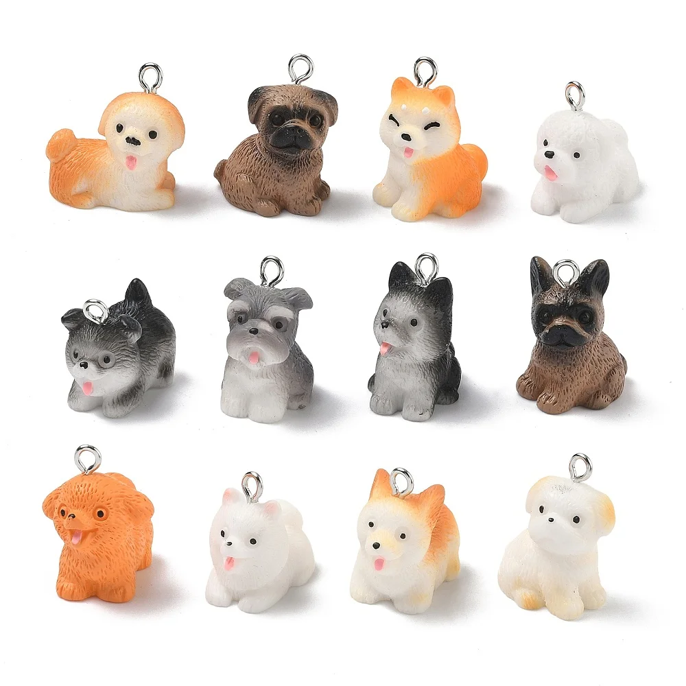 

60pcs Mixed 3D Resin Dog Charms Cute Poodle Puppy Animal Pendants for Bracelets Decor Earrings Necklace Jewelry Making