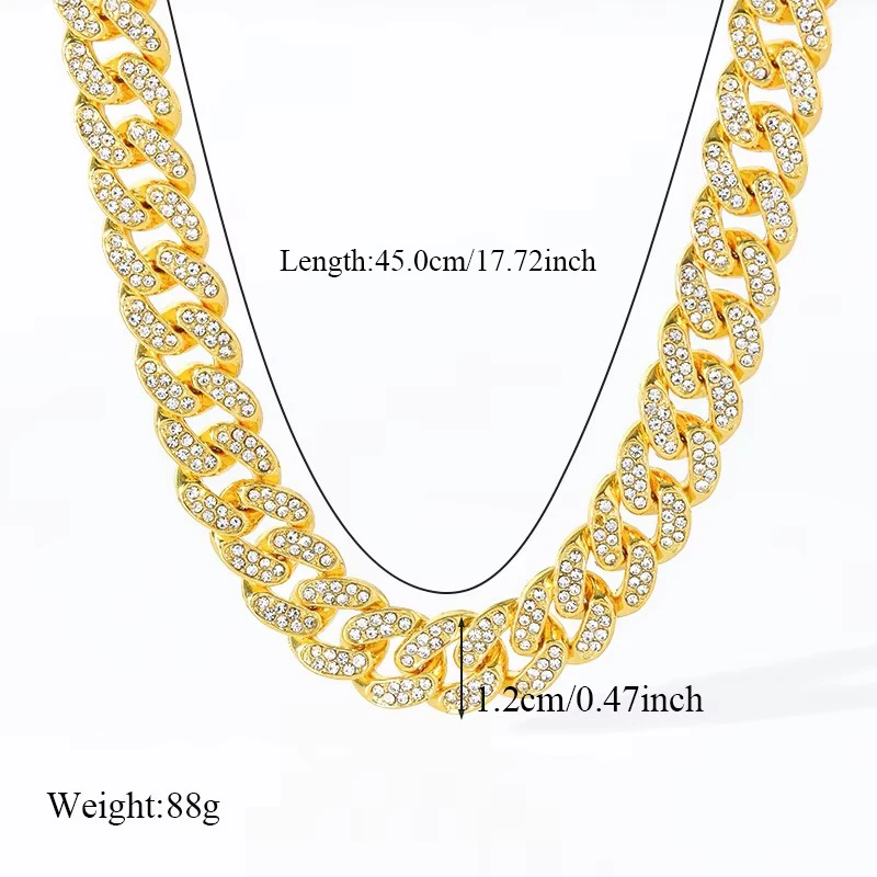 EILIECK Exquisites Geometrisches Dickes Kubanisches Kettenhalsketten-Armband-Set Trendiger Halsreif Punk Zirkonia Schmuck für Damen und Herren Neu – Detail 6