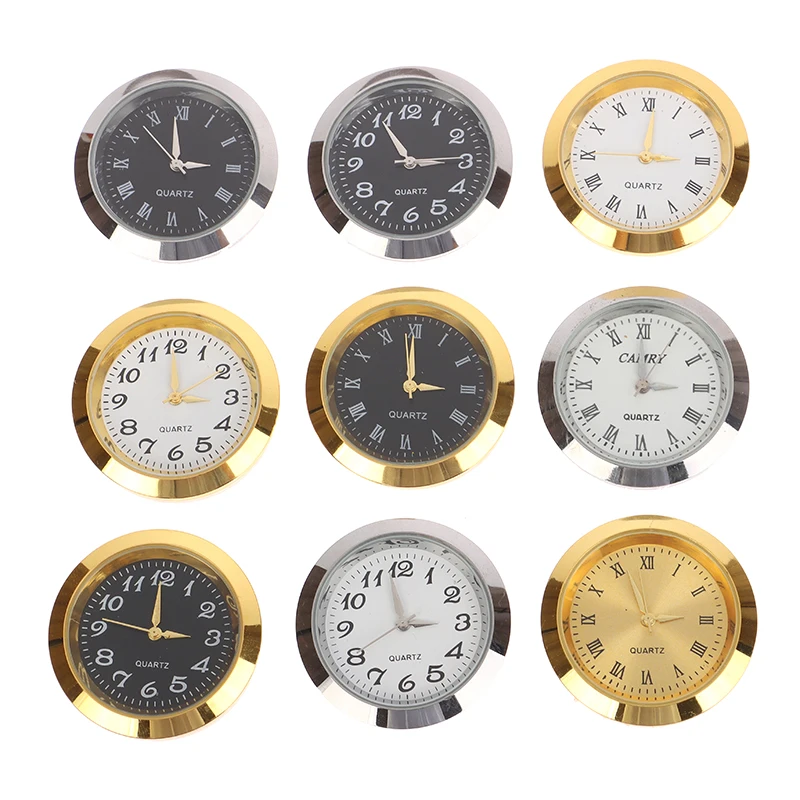 35mm Quartz Glass Mirror Clock Watch Head Movement Round Clocks Head Mosaic Roman Number Little Clock DIY Process Table