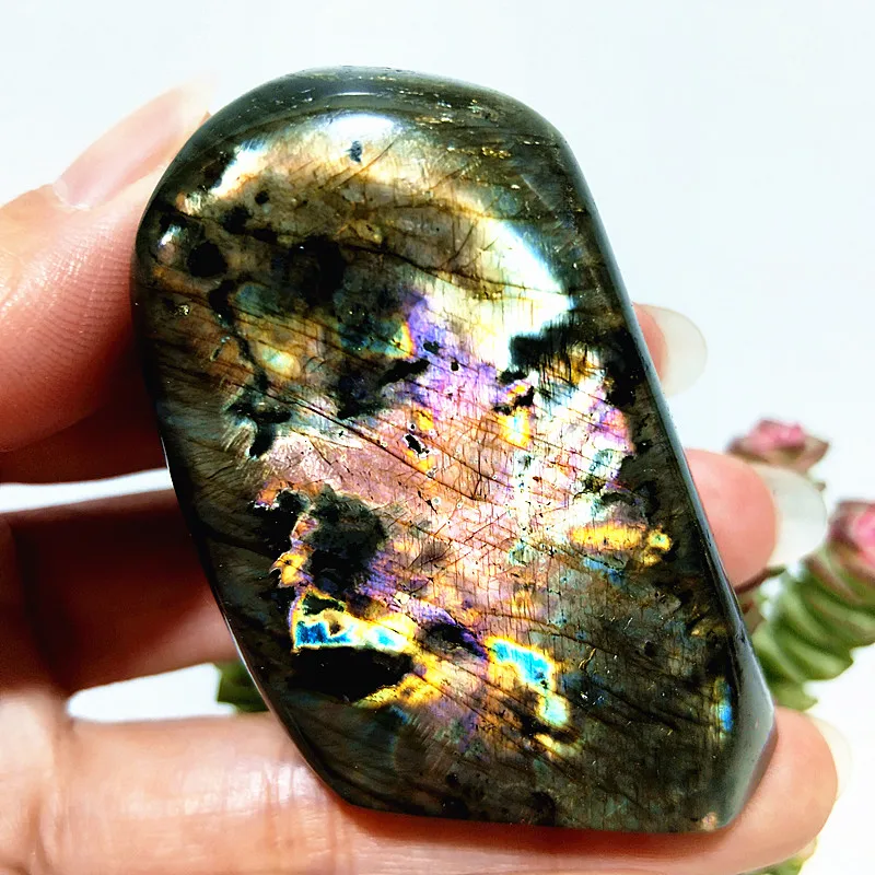 Natural Stones Finland Labradorite Light Palm Meditation Healing Spiritual Reiki Energy Healing Feng Shui Crystal Room Decor view 3