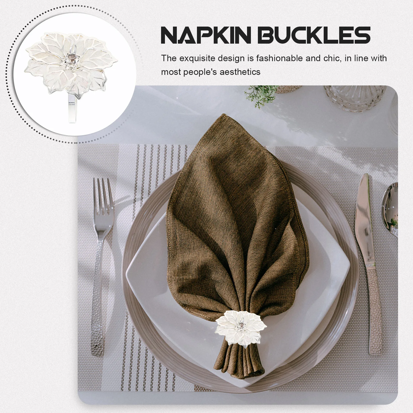 

12Pcs Napkin Buckles Silver Flower Design Exquisite Decorative Rings for Home Hotel Wedding Table Decors Napkin Buckles