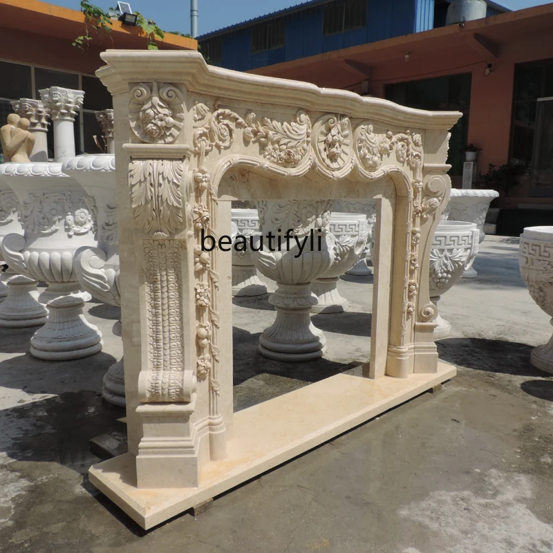 

Marble fireplace European stone carving mantel living room marble fireplace TV cabinet