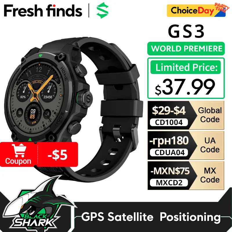 [Estreia mundial] Blackshark GS3 Smart Watch Versão global 1.43 "Display AMOLED GPS Posicionamento por satélite 21 Day Life 5ATM