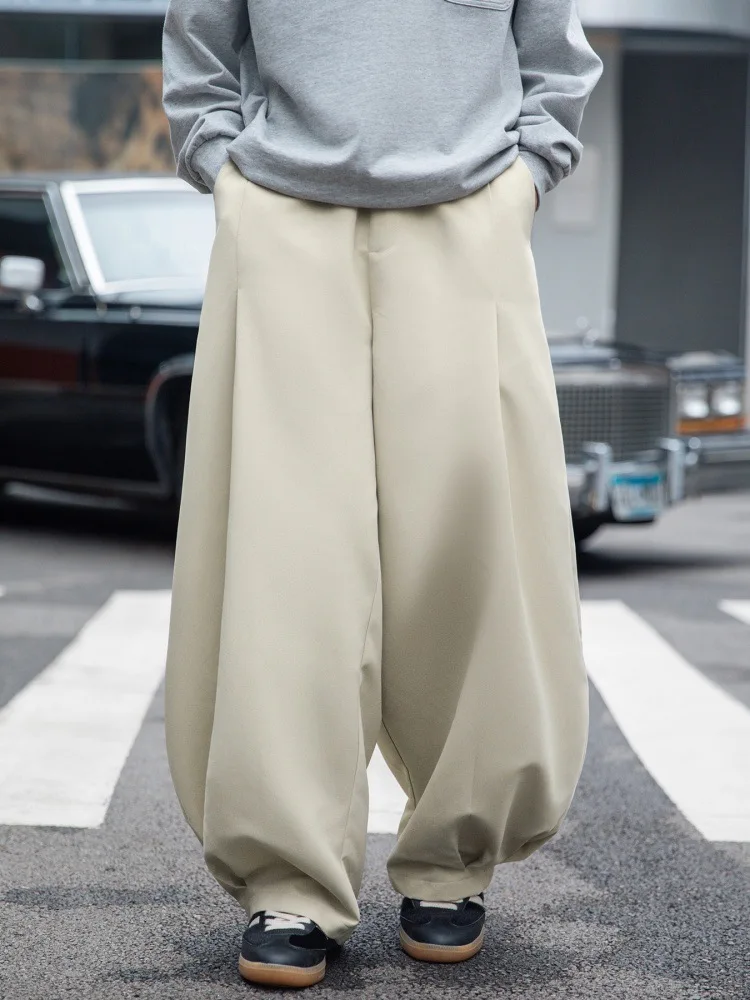 

Men's Drape Casual Pants SS25 Curved Hem Pleated Harem Loose Fit American Streetwear High-Quality Trousers
