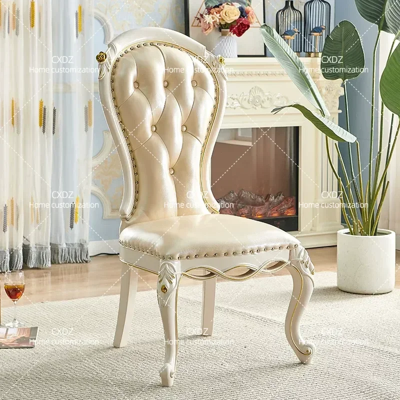 European Dining Chair Comfortable Rubber Wood Seat American Country Leather Retro High End Back Chair Home Hotel Furniture