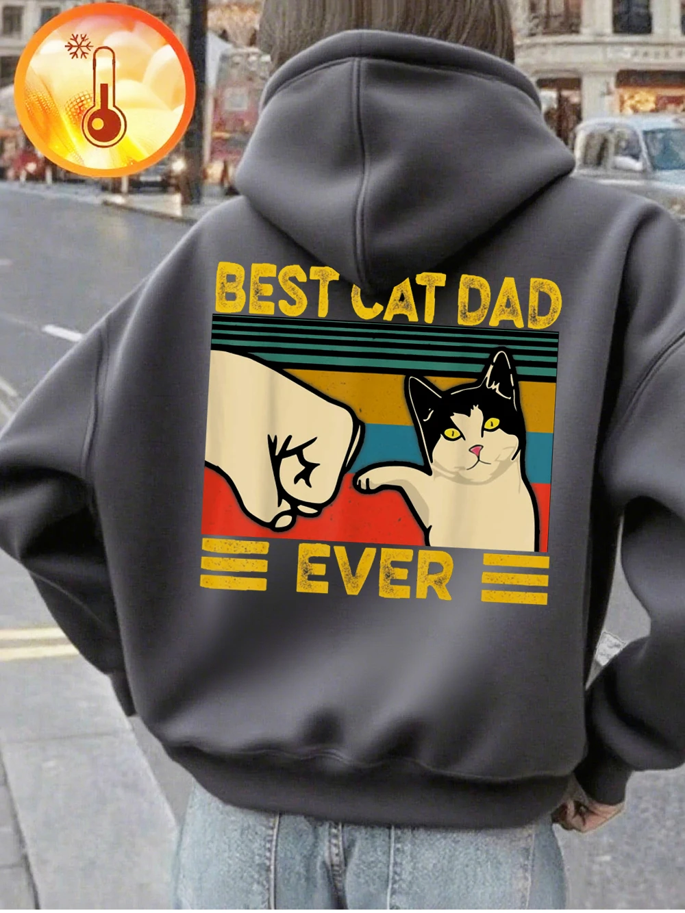 Beste Kat Papa Ooit Afdrukken Hoodies Dames Winter Fleece Warme Truien Casual Pocket Sweatshirts Basics Sportieve Dameskleding