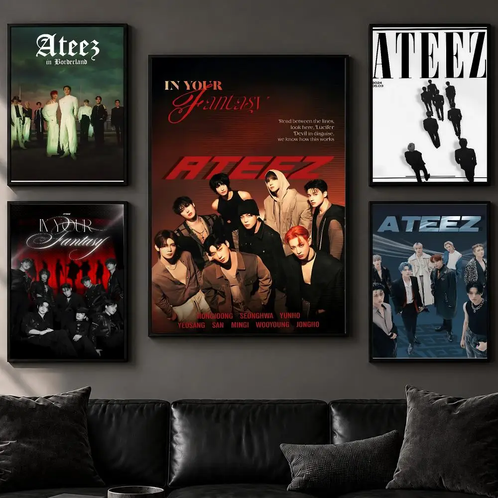 Group A-ATEEZS Poster Art  Self-Adhesive No Glue Residue Wall Decor for Bedroom Living Room