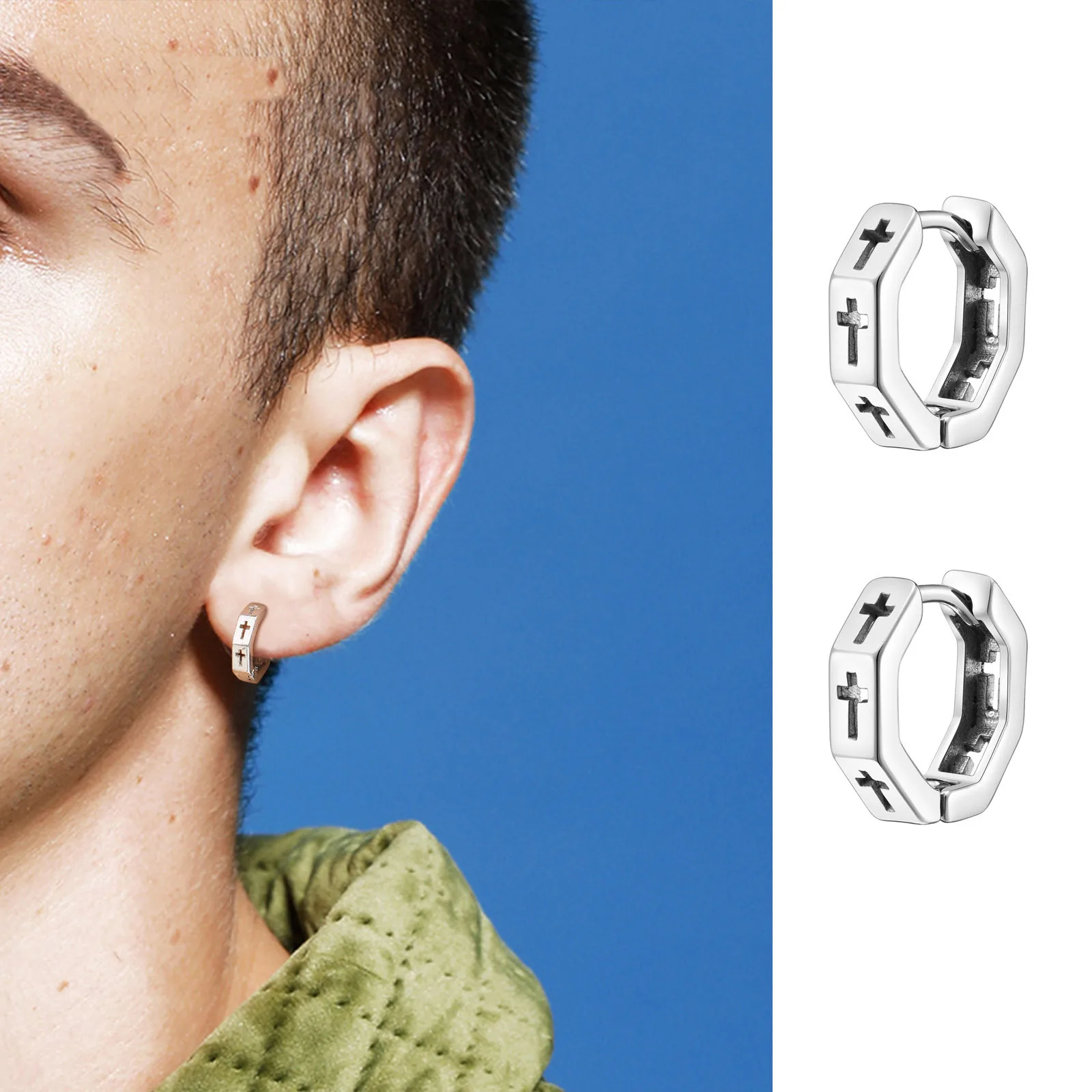 

Hollow Cross Hoop Earrings for Men Boys,Stainless Steel Geometric Huggies Earrings,Trendy Hip Hop Rock Cool Jewelry Accessories