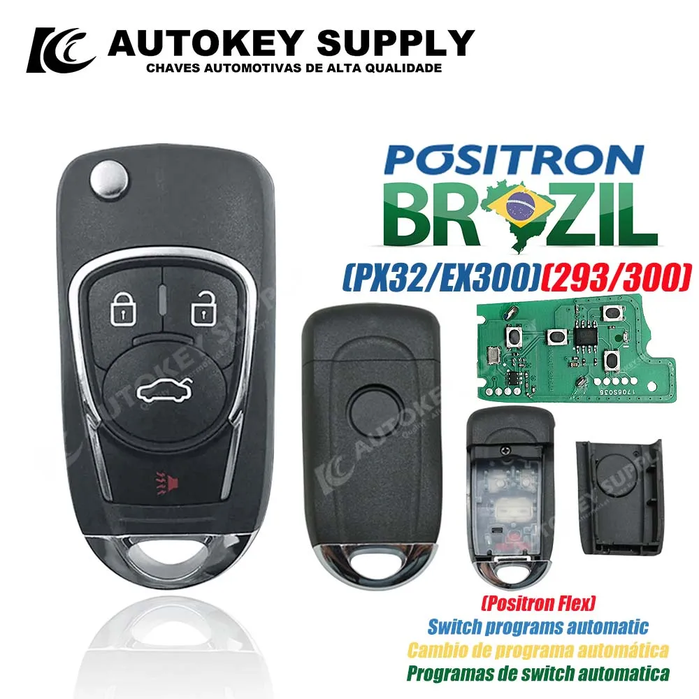 Autokeysupply AKBPCP112AT PX32/EX300 Burglar Alarm 3+1 Button Control With Battery Clip For Brazil Positron Flex