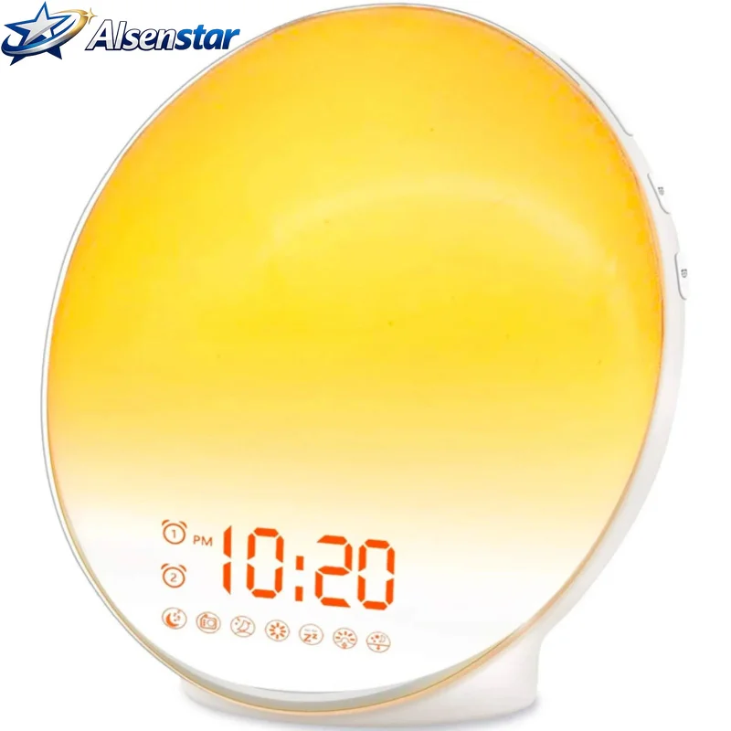 Alarm clock with sunrise/sunsetsimulation dual alarmclock wake-up light alarm clock FM radio night light white noise forchildren