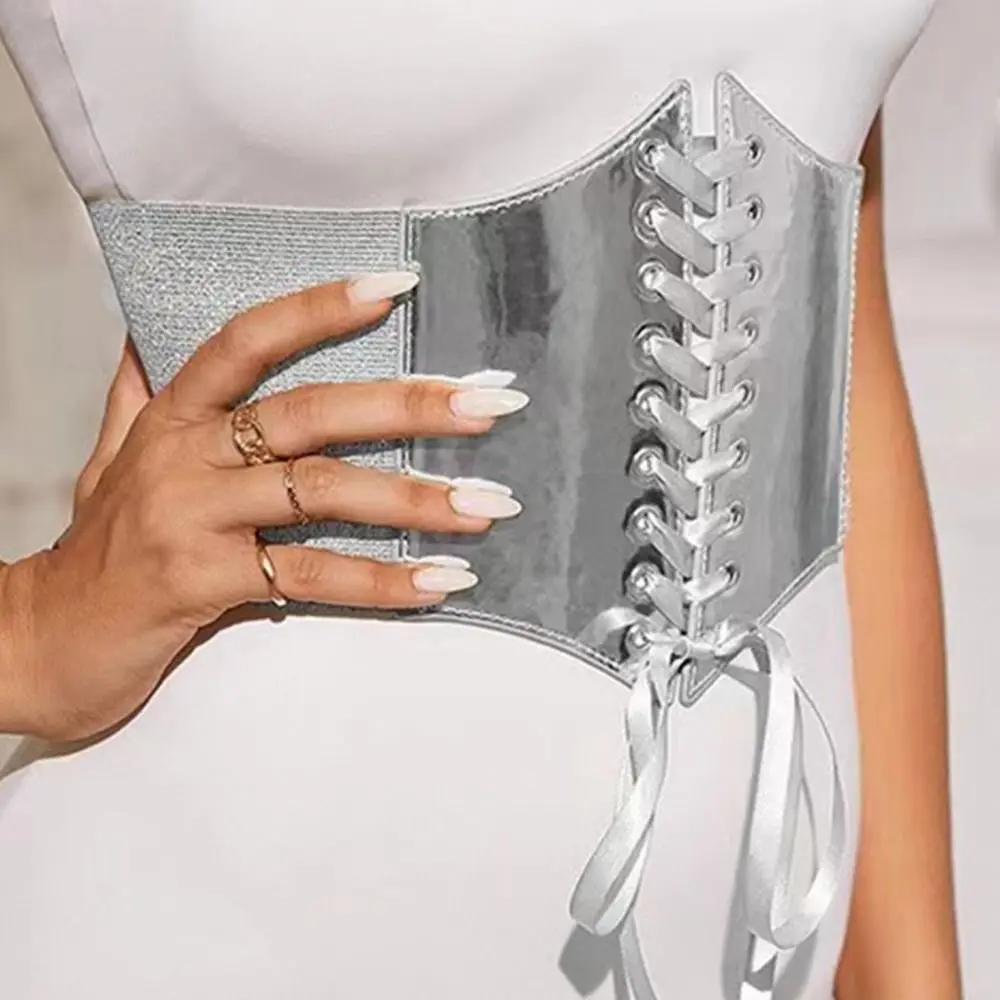 Luxury PU Leather Gold Cummerbunds High Waist Elastic Female Waistband Dress Girdle Wide Waist Belt Clothing Accessories