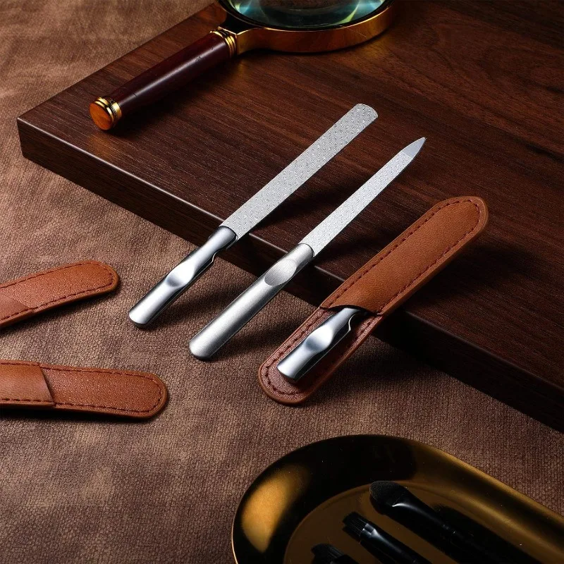 مبرد أظافر من الفولاذ المقاوم للصدأ على الوجهين مع مقبض من الخيزران أداة تلميع الأظافر أداة تلميع أظافر راقية مانيكير