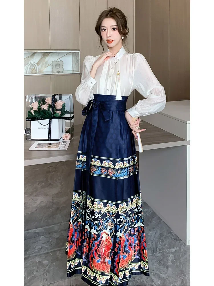 Women Spring Autumn Temperament Elegant Versatile Weaving Gold Imitation Makeup New Chinese High Grade Horse Face Skirt D5692