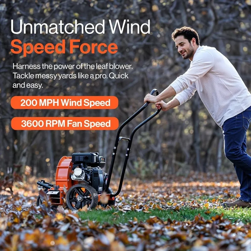 SuperHandy Walk Behind Leaf Blower, Wheeled Manual-Propelled, 7HP 209cc, 4 Stroke, Wind Force of 150 MPH / 1270 CFM at 3600RPM